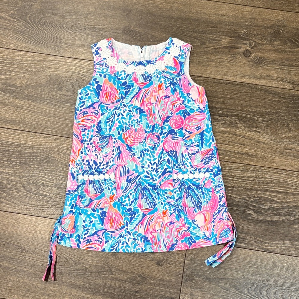 Girls Lilly Pulitzer Seashell Print Shift Dress - Pink & Blue Size 3
